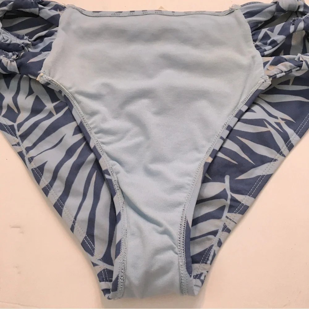 Xhiliration Blue Palm print High Waist Swimsuit Bikini Bottom